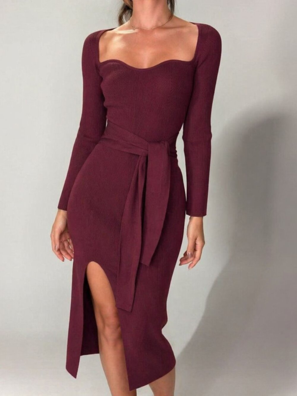 Burgundy ribbed knit midi dress ❤️